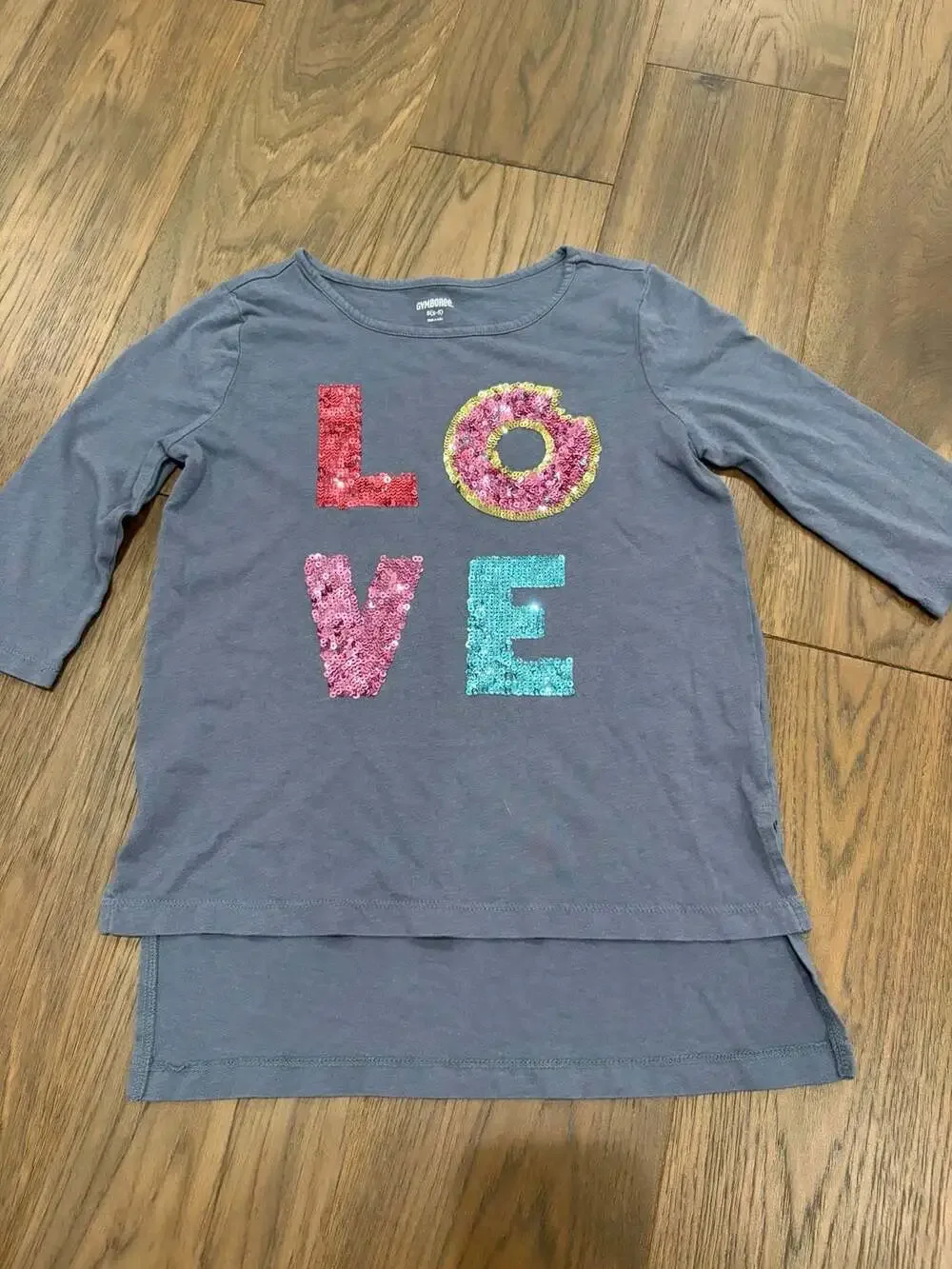 Gymboree Girls Gray LOVE Sequin High Low Tunic Top T-Shirt Size S (5-6)